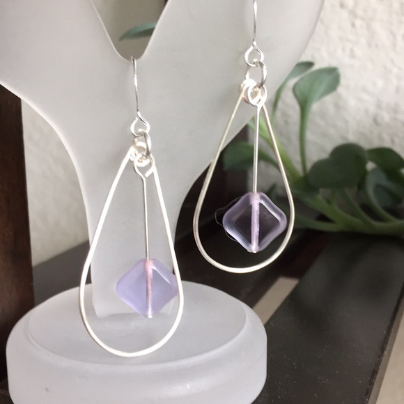 Whimsical Turtle Jewelry - 🐢 Lavender Glass & Teardrop Hoop Earrings